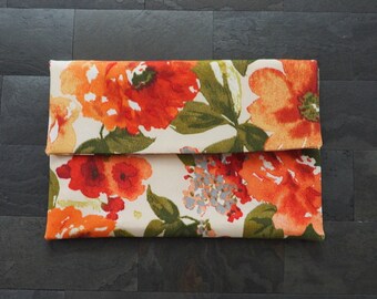 Beige floral envelope clutch, floral clutch, multicolored clutch, clutch purse, beige orange yellow peach, summer clutch, de almeida designs