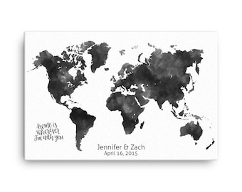 Custom Wedding Guest Book, Personalize Guest Book, World Map Guest Book, Wedding Guest Book Idea, Bride and Groom, Watercolor, Alternative