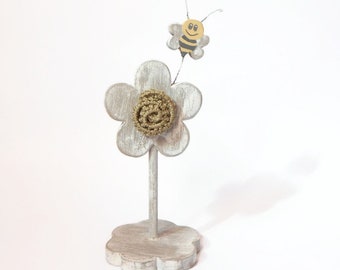 Wooden decoration, flower and bee in wood-gift idea-Wooden furniture