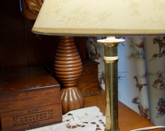 Vintage brass lamp regency square base column patina