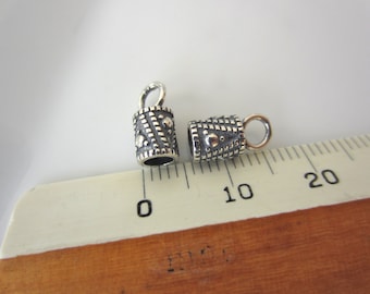 Subtle Triangle Design--Pair Sterling Silver End Caps for Cord, 3mm inside diameter