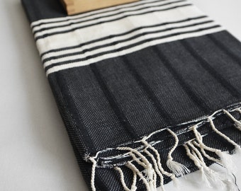 SALE 50 OFF/ BathStyle / Black-White / Turkish Beach Bath Towel Peshtemal / Bath, Beach, Spa, Swim, Pool Towels