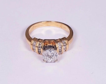 18K Yellow Gold Ring with Four 1/4ct. Diamonds and Diamond Chips, size 5.75