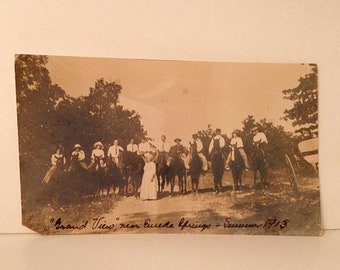 ON SALE 1913 Eureka Springs Arkansas AR Early 1900's Photo Photograph Men and Women on Horseback Horses "Grand View"