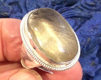 Size 9 Sterling Silver Ring. Rutilated Quartz.free US ship 55.00