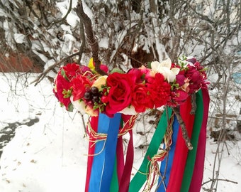 Ukrainian flower crown Ukraine national hair wreath Bride Ukrainian crown Ukraine bride Ethnic wreath Roses flower crown Wildflower headband