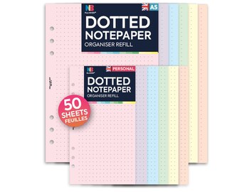 PRINTED 50 sheets Bullet journal Dotted notepaper FILOFAX A5 \ Personal Compatible Insert Coloured