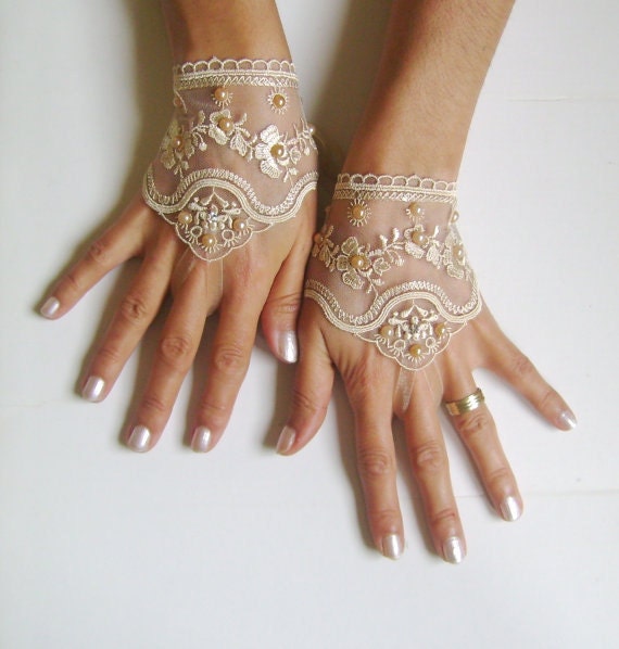 Light beige, Black, white, ivory, pink, Wedding gloves bridal gloves fingerless lace gloves beaded pearl and rhinestone 262