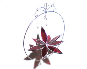 Lovely - 3D Stained Glass Lotus Spinner - Medium Red Spinning Flower Suncatcher Ornament Wire Home Garden Decor Crystal (READY TO SHIP)