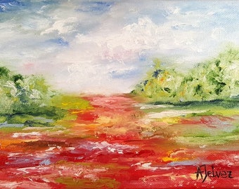 Poppy painting Small oil painting Poppy art Landscape painting Poppy flower painting Original landscape oil painting by Alina Jelvez 6x8"