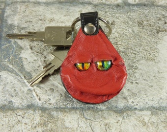 Hand Made Leather Key Ring Fob With Face Eye Key Purse Charm Monster