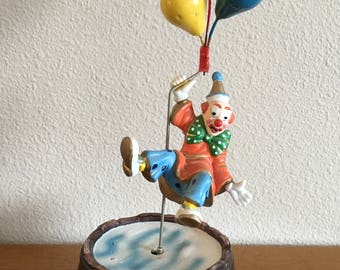 Vintage Clown with Balloons Music Box- 1980's Porcelain Clown Music Box- Circus Clown Rotating Music Box