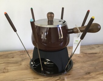 Mid Century Enamel Fondue Set