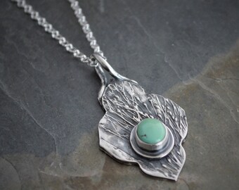 Prairie Grass Necklace, Royston Turquoise Pendant, Sterling Silver Chain, Artisan Made, Earthy Necklace, Botanical Necklace, Grass Necklace