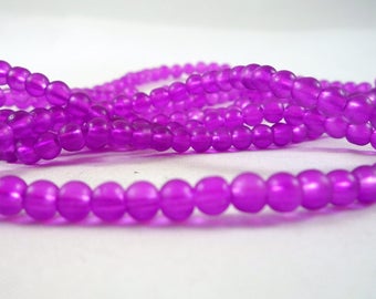 50 frosted glass beads, Pink Purple, 4mm, (pv80)