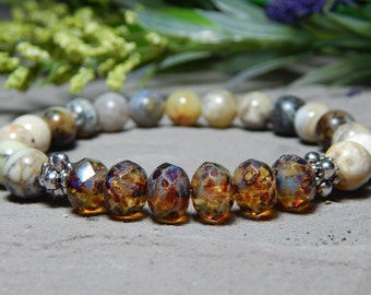 Beaded Stone Bracelet, Gemstone Stretch Bracelet, Womens Gemstone Bracelets, Bead Bracelets for Women, Natural Stone Bracelet, Agate Jewelry