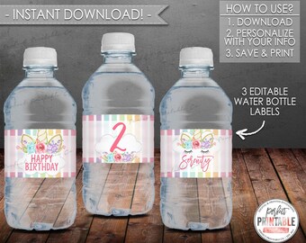 Instant Download Pastel Rainbow Unicorn Water Bottle Labels