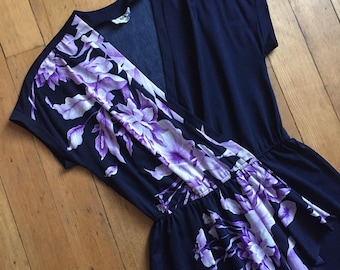 vintage 1970s dress // 70s blue and purple floral dress