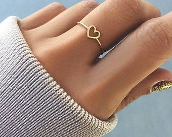 Solid Gold - heart Ring, Love Knot Ring in White, Yellow or Rose Gold, Stackable Heart Ring