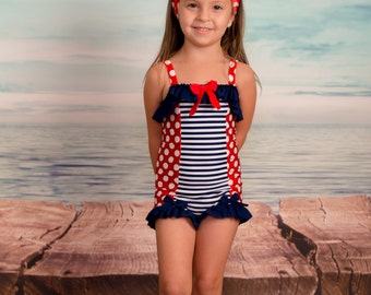 Sale! Ruffled Boyshort Swimsuit in Independence: SS16 Collection (Size 2 - 8) ***Markdown
