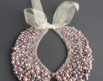 Handmade pearl collar, necklace