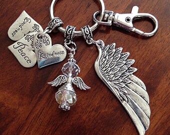 Christian Keychain, Keychain, Angel Keychain, Angel Wing Keychain with Angel Wings Charm, Peace Keychain, Sun Catcher Keychain