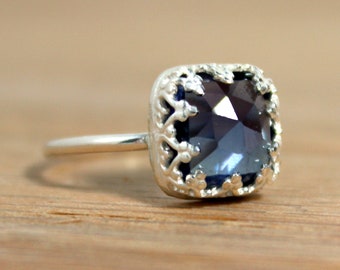 Sterling Silver Alexandrite Ring // .925 Silver Rose Cut Alexandrite Ring // Lab Created Alexandrite Engagement Ring // June Birthstone