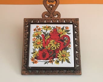 Vintage Metal and Ceramic Tile Trivet