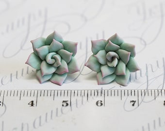 Mint Succulent Earrings. Mothers day Gift. Succulent stud earrings. Gift wrap. Polymer clay jewelry. Plant Earrings Post. Succulent Jewelry