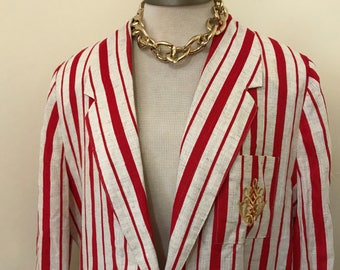 Vintage 1980's ||Danielle B Red and white stripped blazer || feat. gold accents|| size:medium