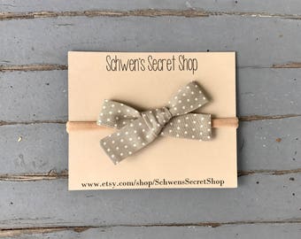 baby girl headband, hand tied bow, baby girl bow, nylon headband, baby headband, baby hair bow, tan headband, infant headband, baby bow