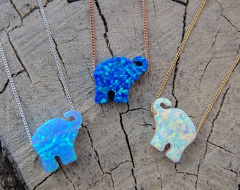 Opal necklace, opal Elephant necklace, Blue opal necklace, opal gold necklace, opal jewelry, Elephant necklace, Christmas gift
