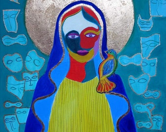 Who are you? Original painting with gold leaves
