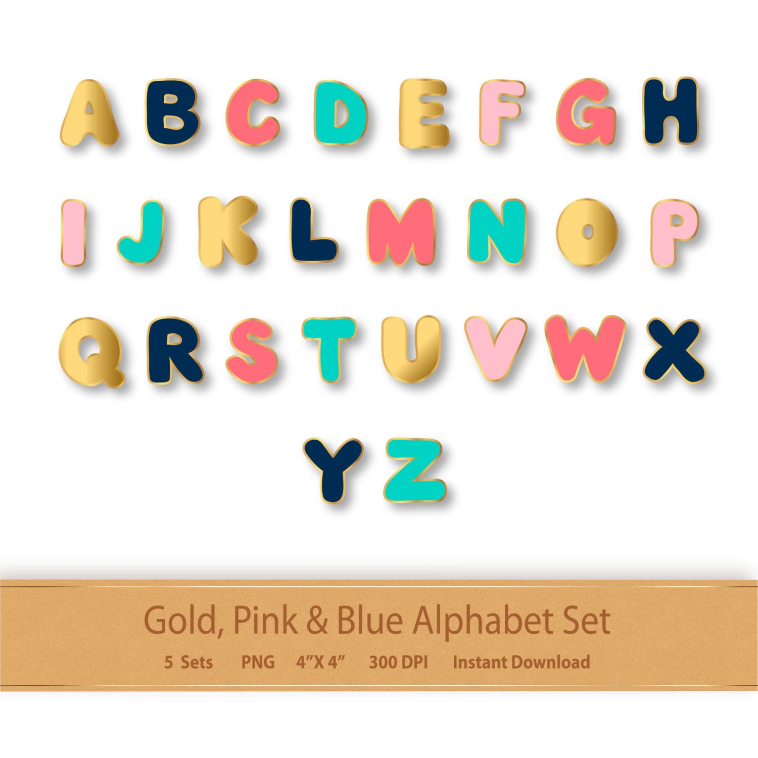 gold pink and blue alphabet letters gold alphabet clipart