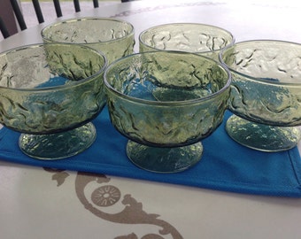 Anchor Hocking Vintage Green Footed Ice-Cream Dessert Dishes