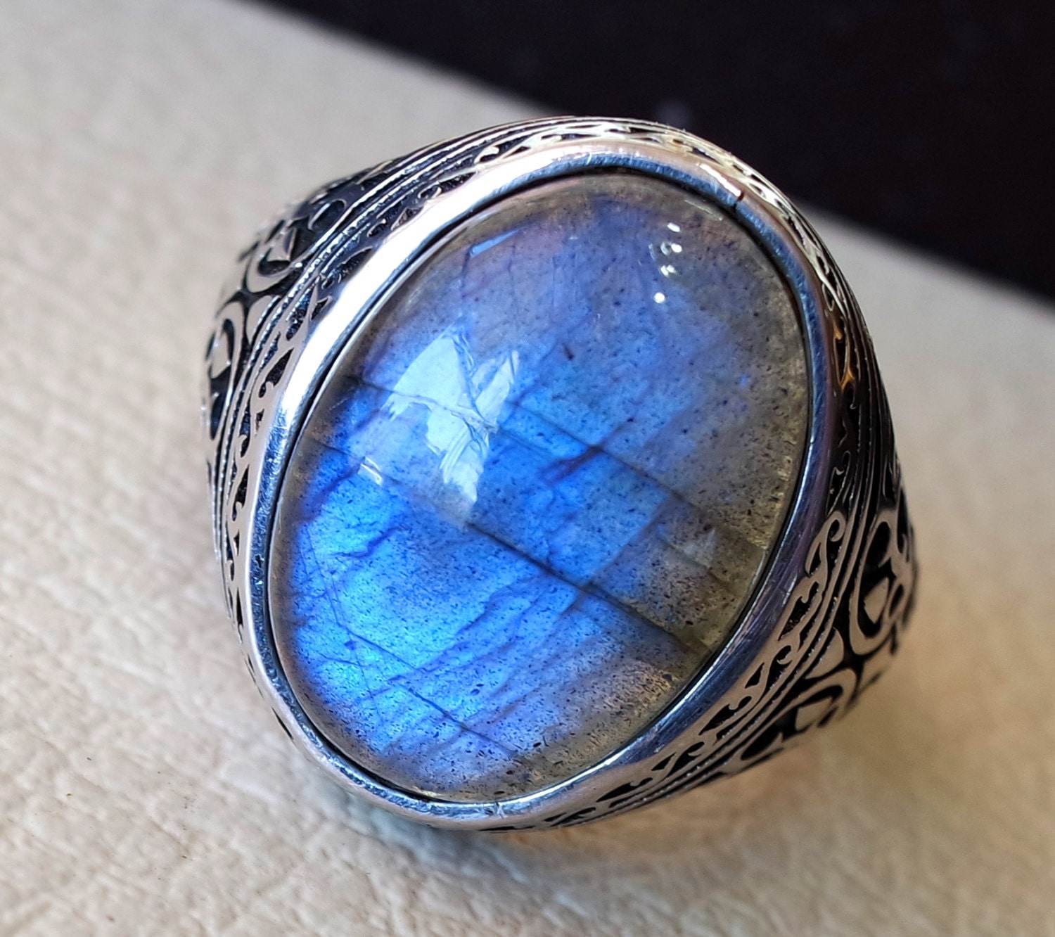 flashy blue labradorite men ring sterling silver 925 natural