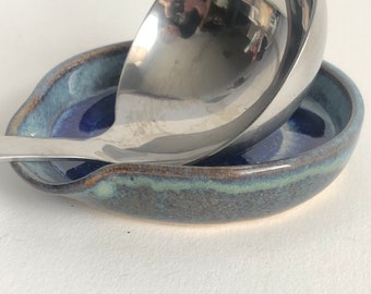 Blue Spoon Rest, Blue Glass, Handmade Ceramic Spoon Rest