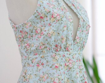 Blue bridesmaid dress vintage bridesmaid dress floral dress blue party dress tea dress vintage prom dress ruffle dress flower girl dress
