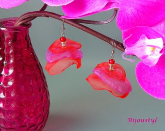 Earrings - "Volantine" red and fuchsia - medium silver