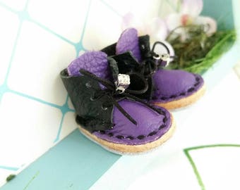 Mini Black And Purple Leather Lace Up Blythe Doll Boots Azone Pure Neemo M S