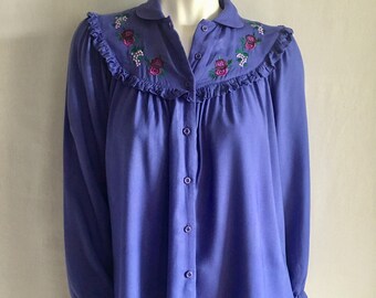 Vintage Women's 80's Esprit, Blouse,Purple, Long Sleeve, Top (M)