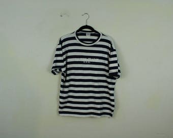 Vintage 1990s Guess Jeans USA T Shirt / y2k / Hip Hop / Large Horizontal Stripe / Bad Boy / Blue / White / Medium / Asap Rocky / Rare /