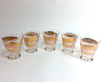 Fred Press Pink Gold Leaves Lo Ball Glasses