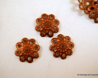 100 Antique Copper Flower Bead Caps 10mm NF - 100 pc - F4072BC-AC100