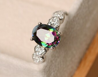 Mystic topaz ring, heart ring, rainbow topaz, mystic topaz ring