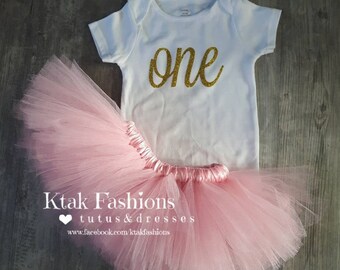 First Birthday Set, Gold One, Pink Tutu
