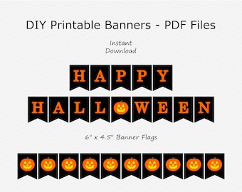 Happy Halloween Banner - Orange & Black - Jack-O-Lantern - Halloween Party - PRINTABLE - INSTANT DOWNLOAD