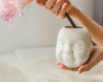 Small Cactus Planter,Face Planter,Funny Face Gift,Succulent Planter,Coworker Plant Gift,Unique Desk Planter,Head Planter,Small Planter Gift
