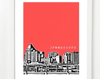 Greensboro North Carolina Poster - Greensboro City Skyline Art Print - Greensboro NC