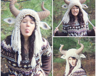 Crochet PATTERN: Krampus Hat / Ram Hat / Goat Hat / Wild Thing Hat / Yeti Hat / Fuzzy Crazy Earflap Hat with Horns Costume Crochet Pattern